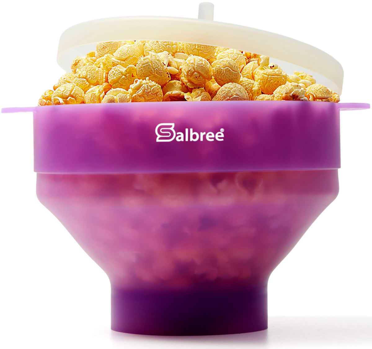 Salbree collapsible popcorn popper in use for oil-free home popping