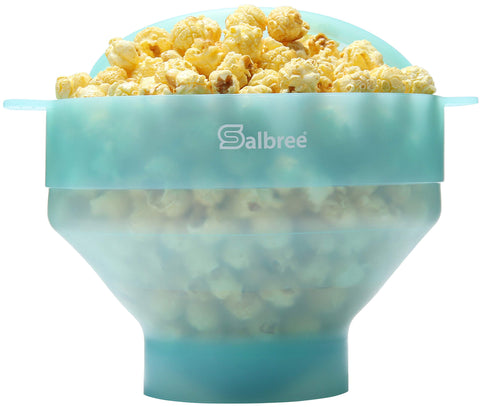 Salbree collapsible popcorn popper in mint, space-saving design for small kitchens.