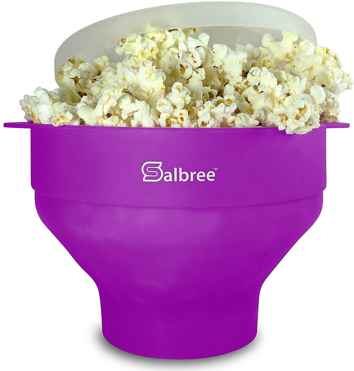 Salbree collapsible popcorn popper in purple, space-saving design for easy storage.