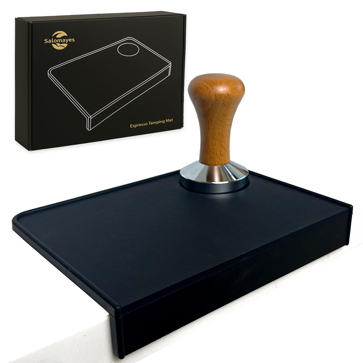 Salomayes Espresso Tamping Mat showing edge protection for safe tamping
