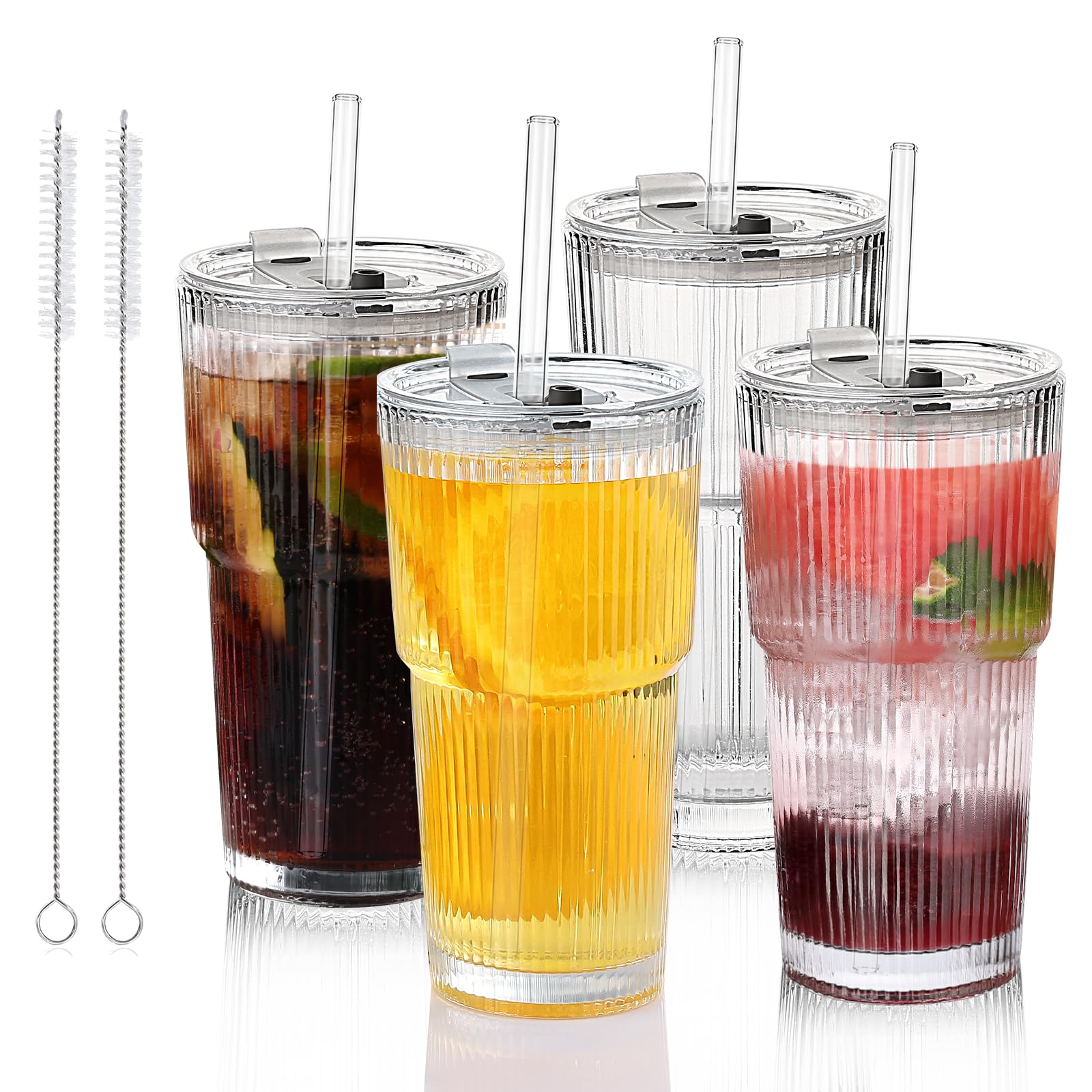 Salpae 18oz glass tumbler with straw and lid, perfect for iced coffee on the go.