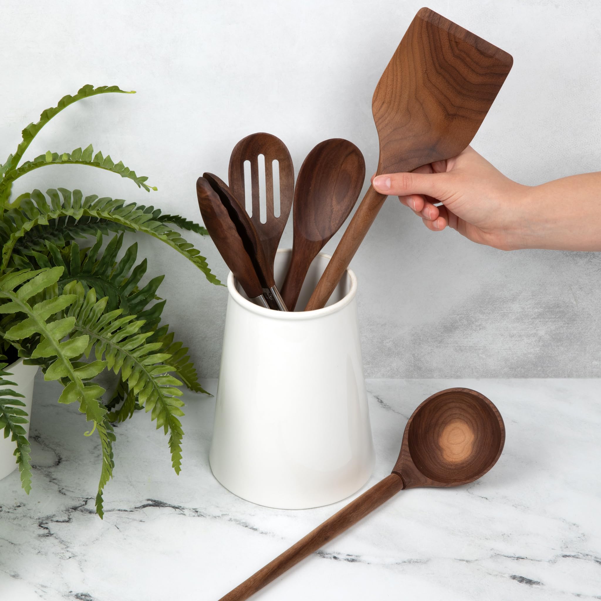 Salt & York slotted spoon: drains broth while keeping solids contained.