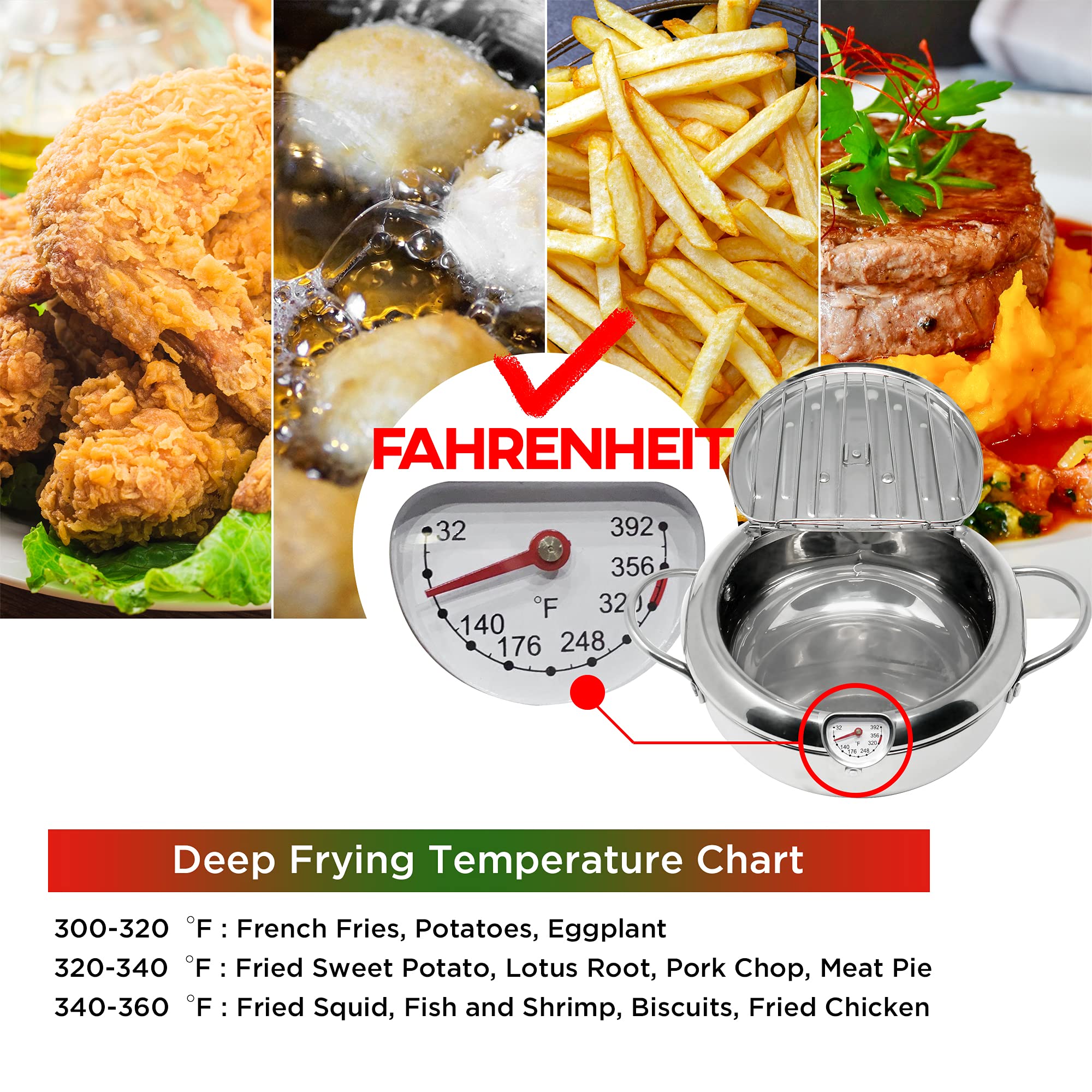 Saltlas Deep Fryer Pot domed lid reduces splatter for cleaner cooking