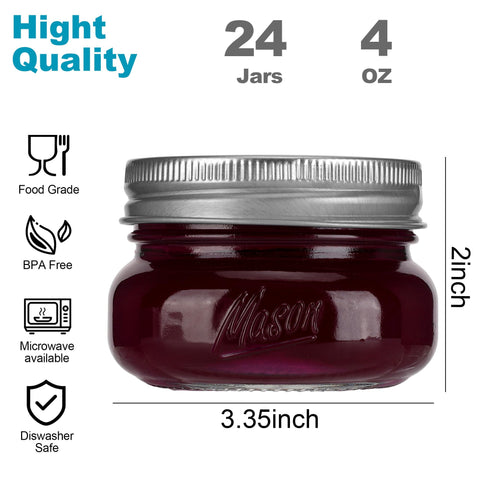 Saluioa Mason Jar 4oz 24-pack – crystal-clear glass showcases contents for organized storage.