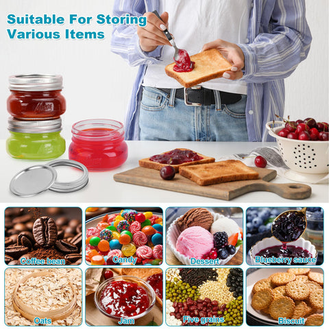 Saluioa Mason Jar 4oz 24-pack – spill-proof lids ideal for travel snacks and on-the-go storage.