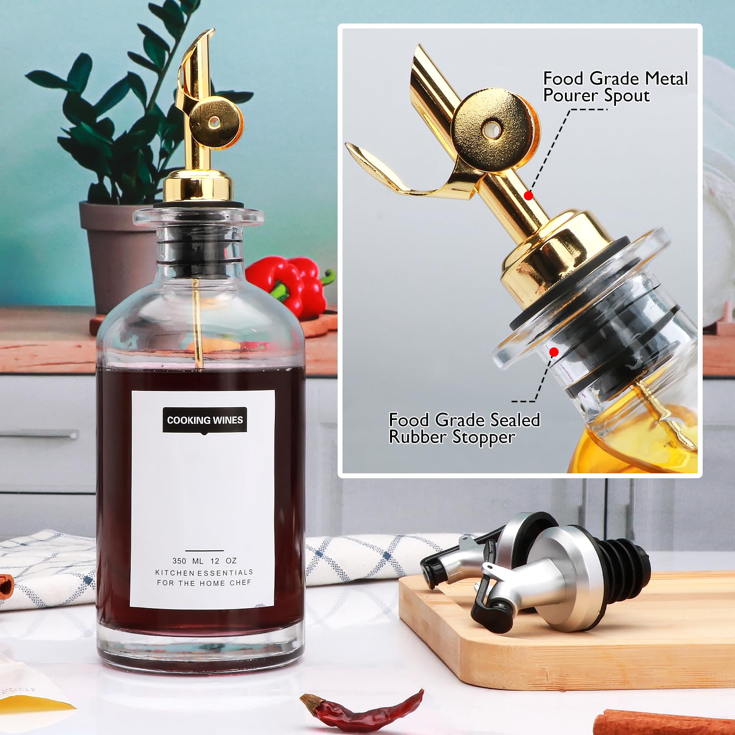 Salzesfalls clear glass showcases vibrant liquids for a stylish countertop display