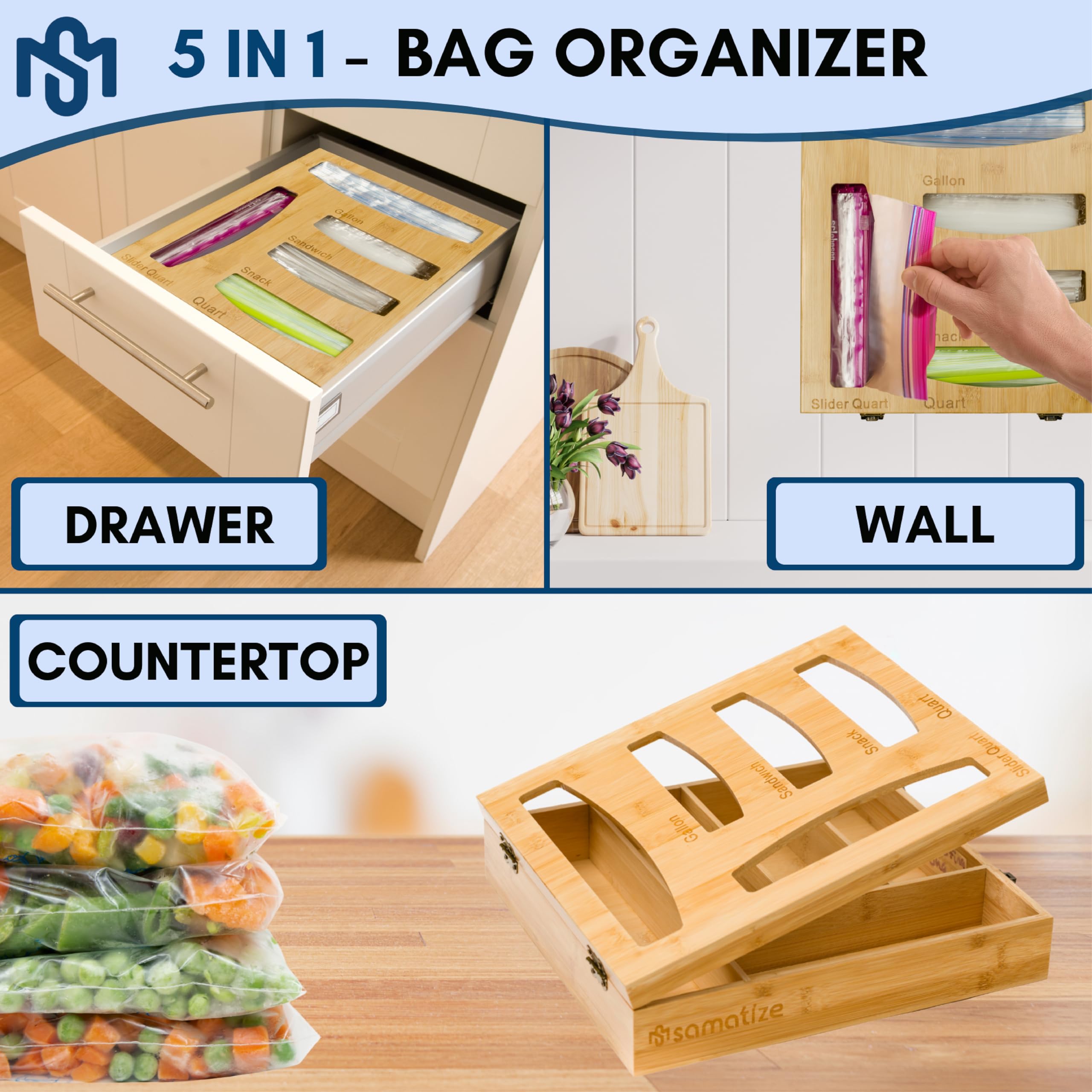SAMATIZE organizer includes non-slip pads and mounting screws.