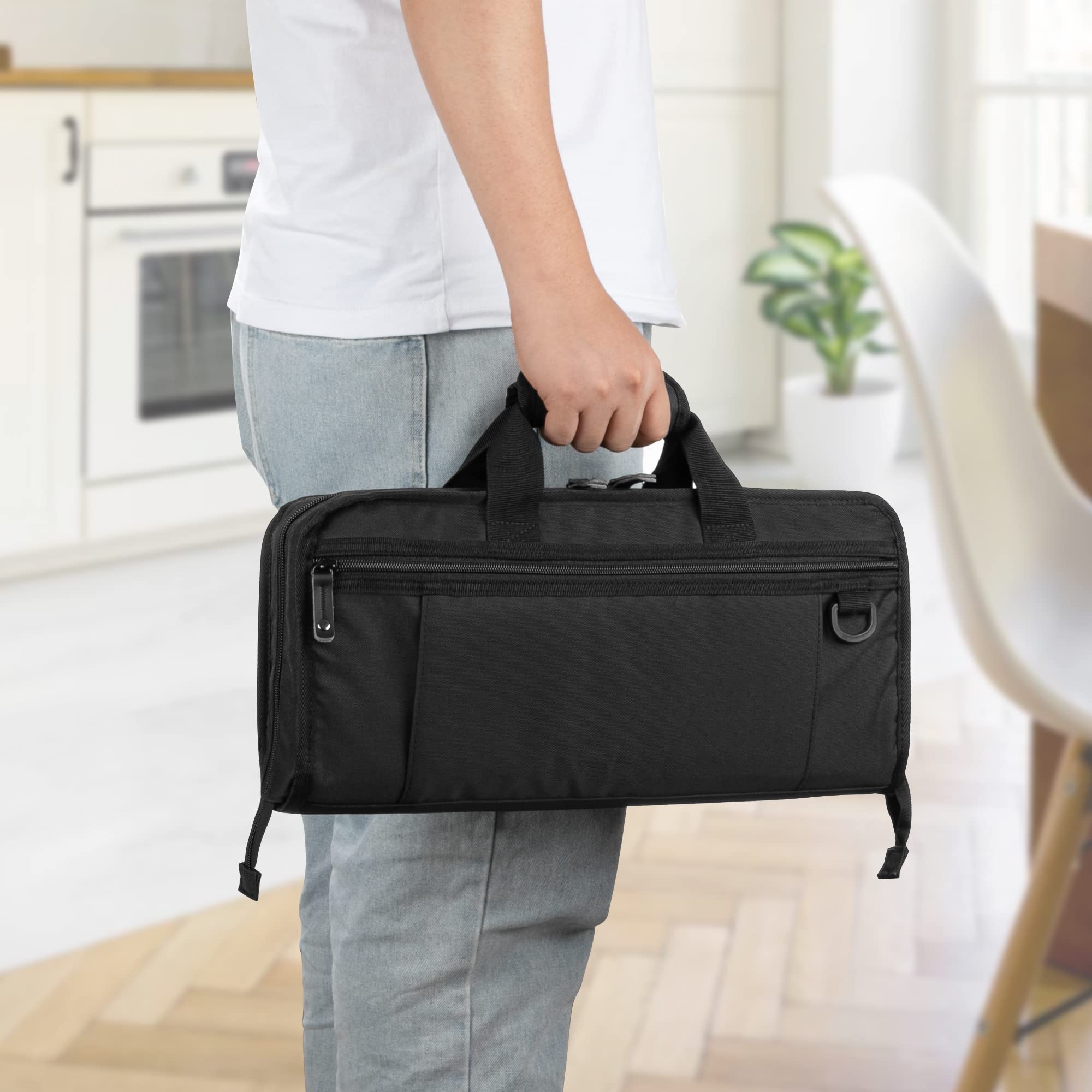 samdew knife bag front pocket stores personal items for travel.