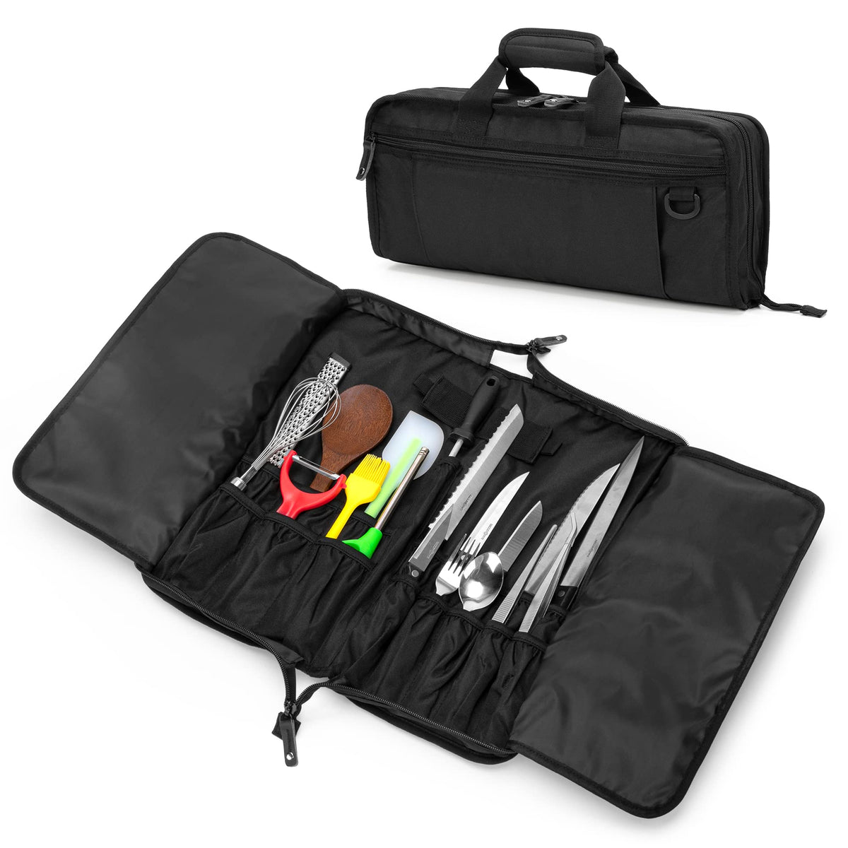 samdew chef knife bag lockhole for secure travel and blade protection.