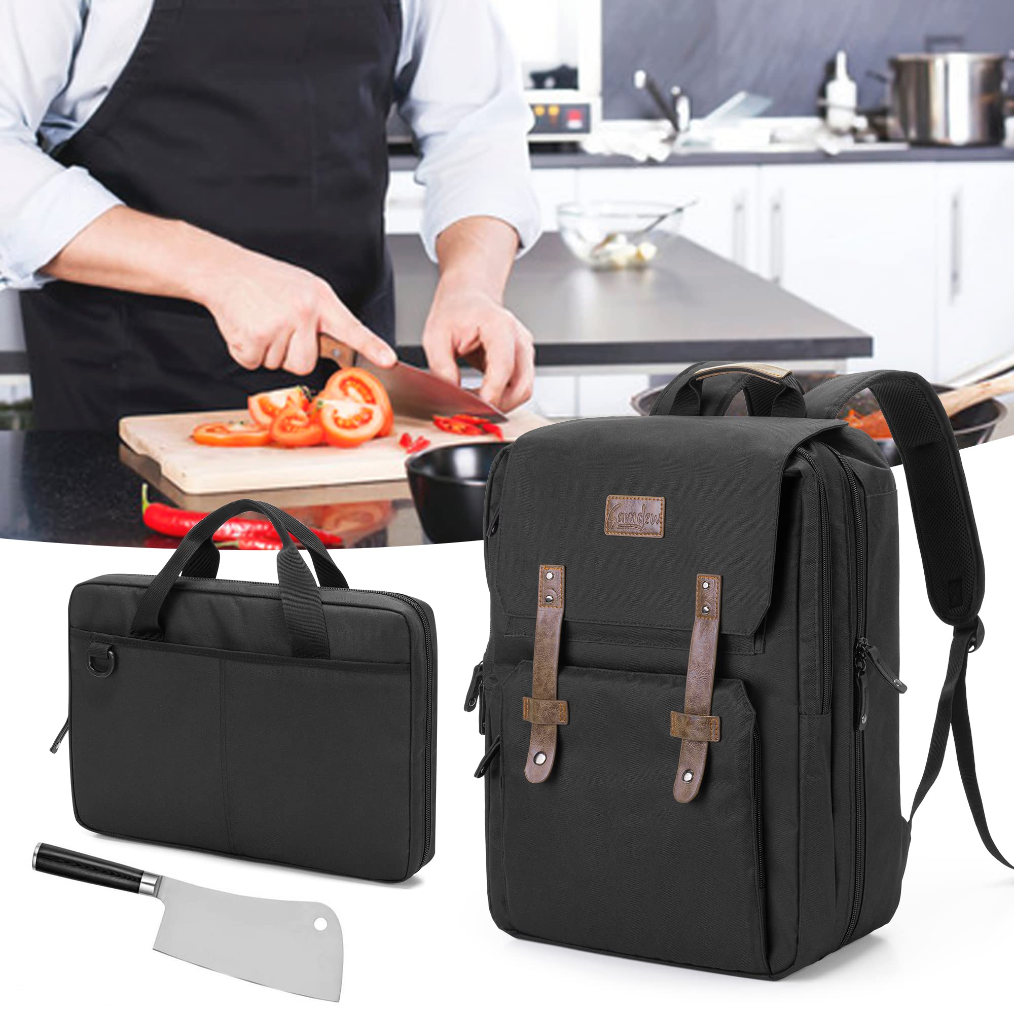 samdew Large Chef Backpack compact dimensions fit kitchens and travel