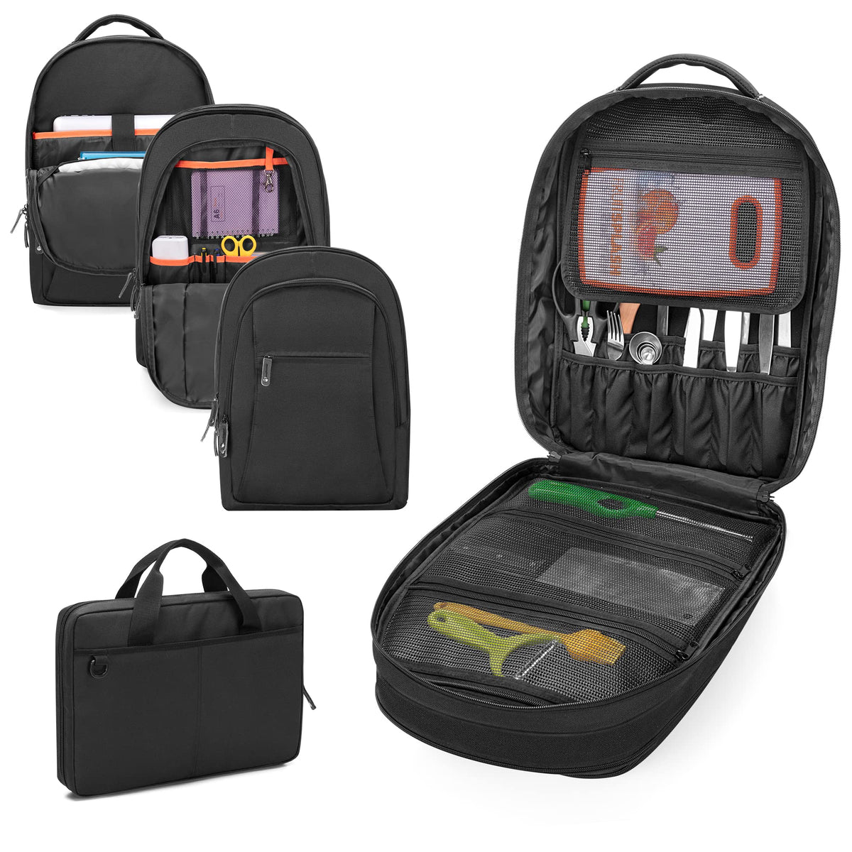 Samdew three-layer chef backpack front view for organized tool transport