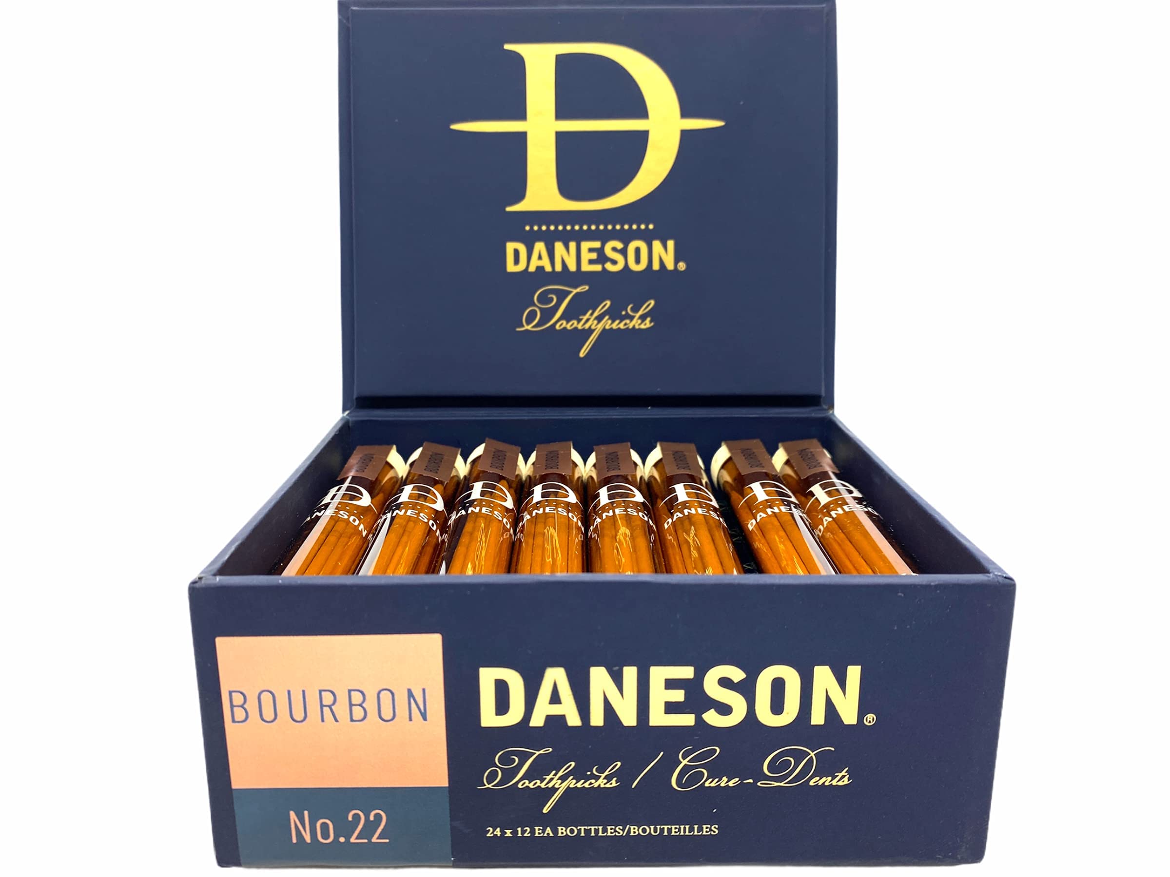 Sameriver Daneson bourbon toothpicks on a dining table for after-dinner use.