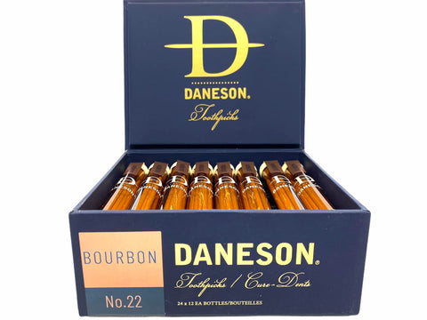 Sameriver Daneson bourbon toothpicks on a dining table for after-dinner use.
