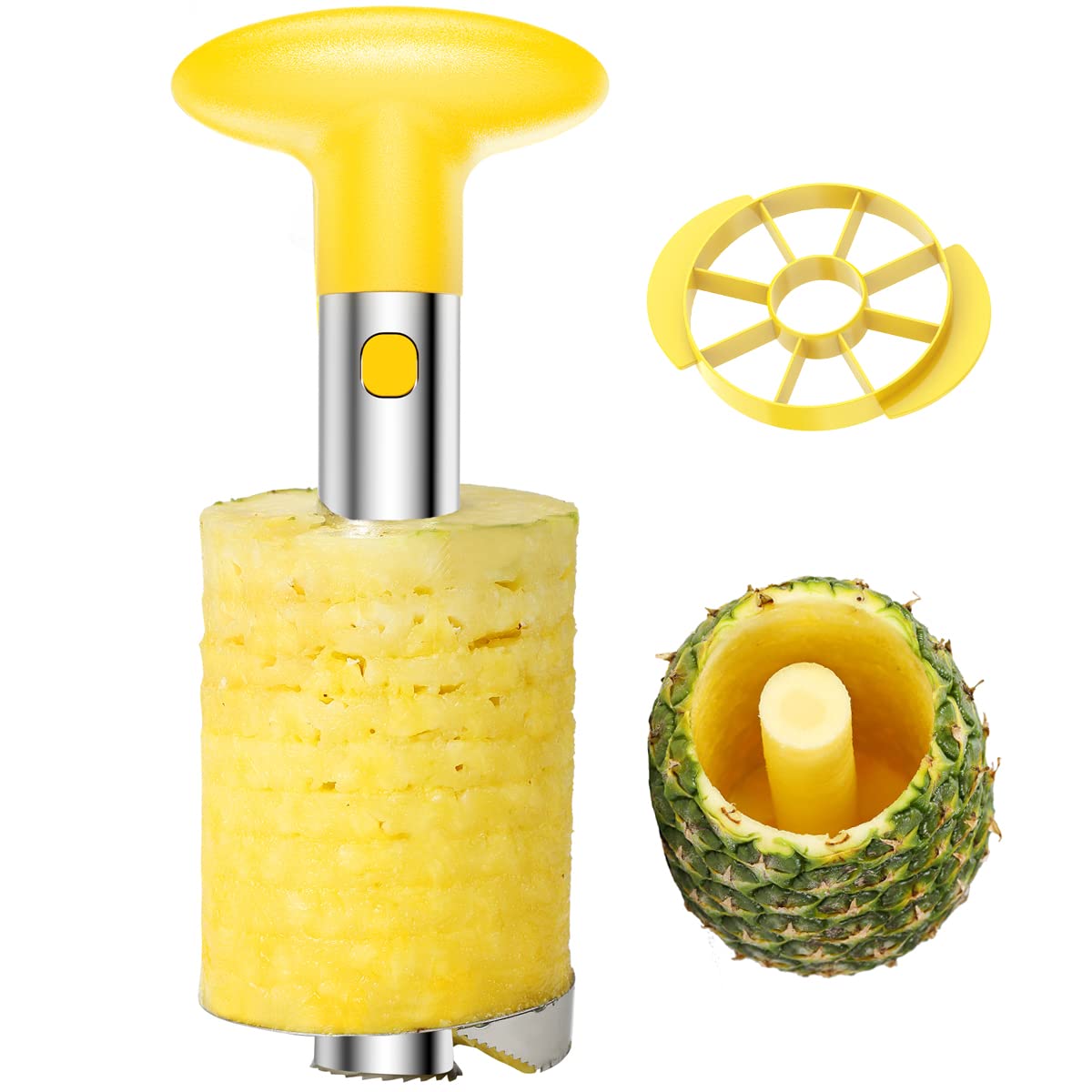 SameTech Easy Kitchen Tool pineapple-peeler in action for fast prep and juice retention.