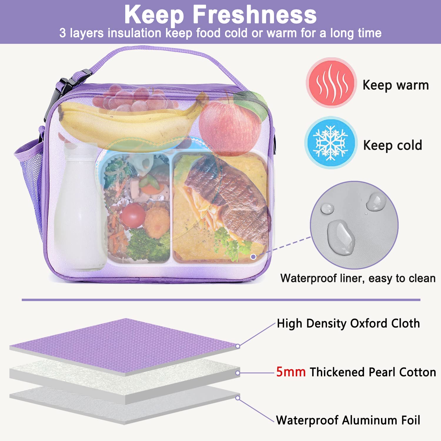 Samhe lunch bag with adjustable detachable strap for easy carry.