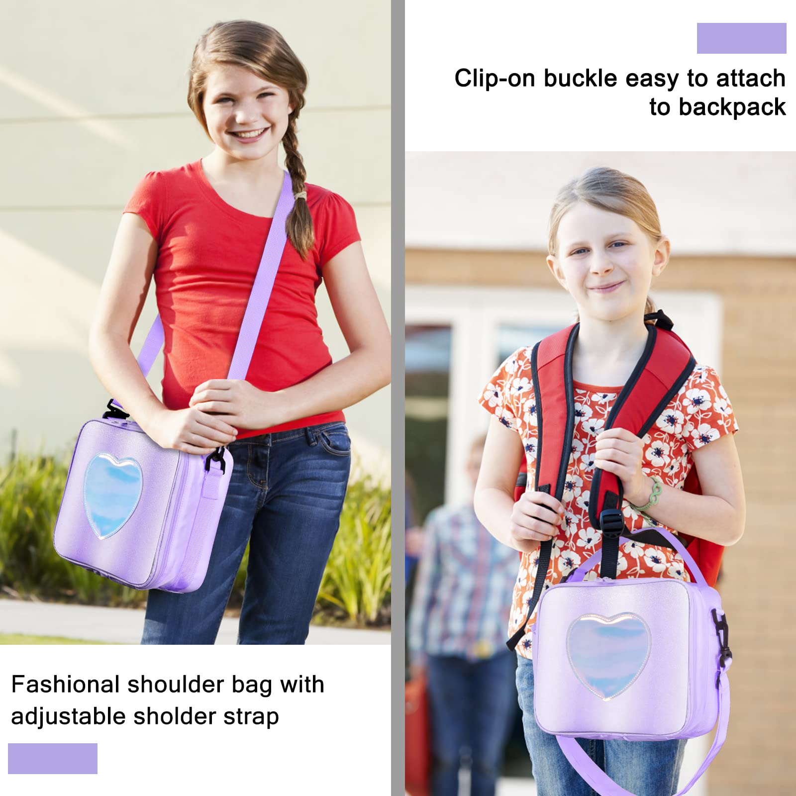 Samhe lunch bag side pocket holds a water bottle.