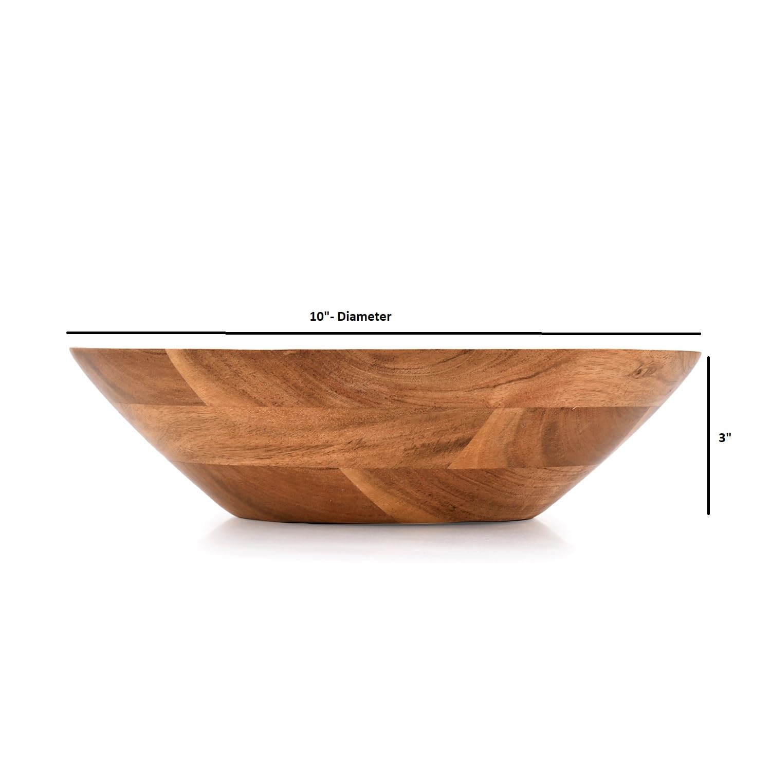 Samhita Acacia bowl care closeup recommends wipe clean to preserve surface