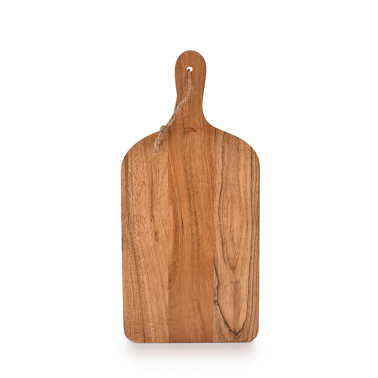 Samhita Acacia paddle cutting board front view highlighting durable prep and display potential