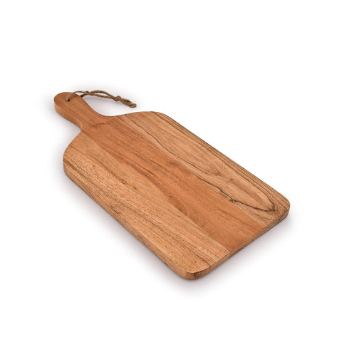 Samhita Acacia paddle cutting board top view emphasizing dual-use design for prep and serving