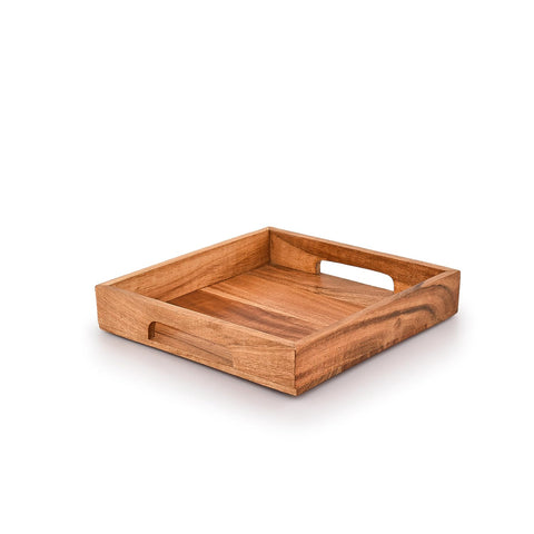 Samhita Acacia tray with sturdy handles for easy serving.