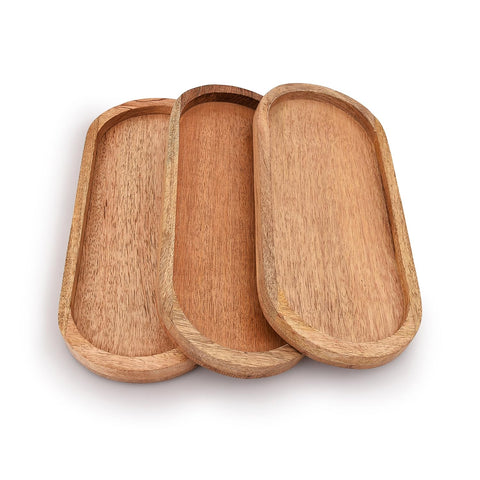 Samhita mango oval wood tray set of 3 for elegant party presentations.