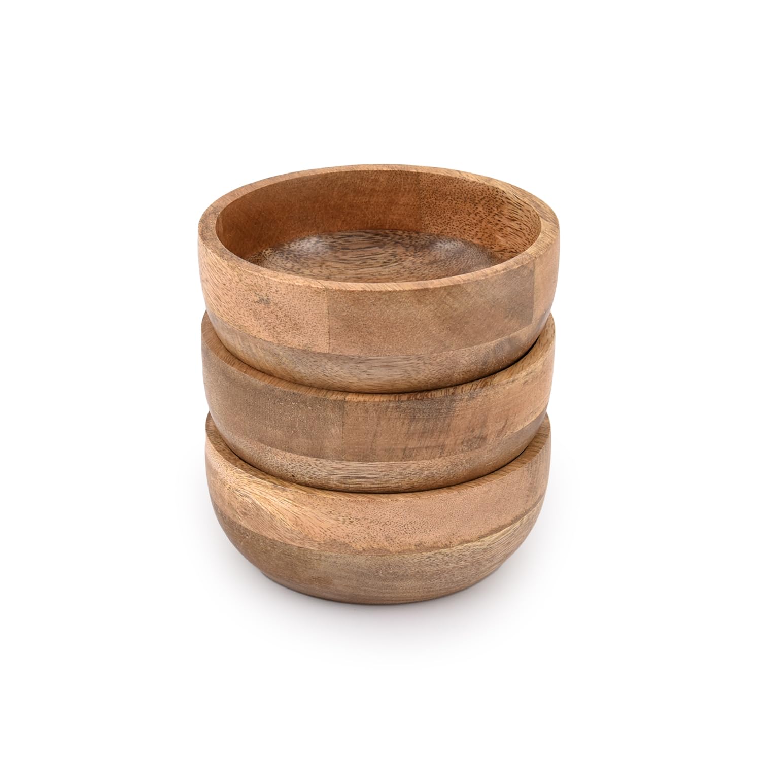 Samhita mango wood round bowls – 3pc set for stylish serving and display.
