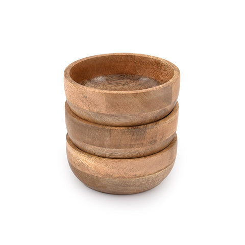 Samhita mango wood round bowls – 3pc set for stylish serving and display.