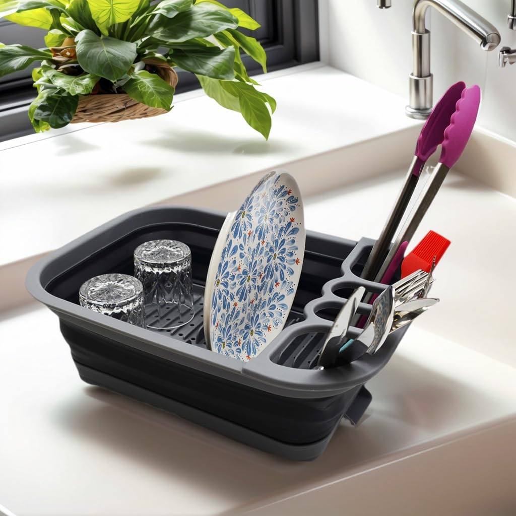 Sammart collapsible dish drainer folded flat saves kitchen space