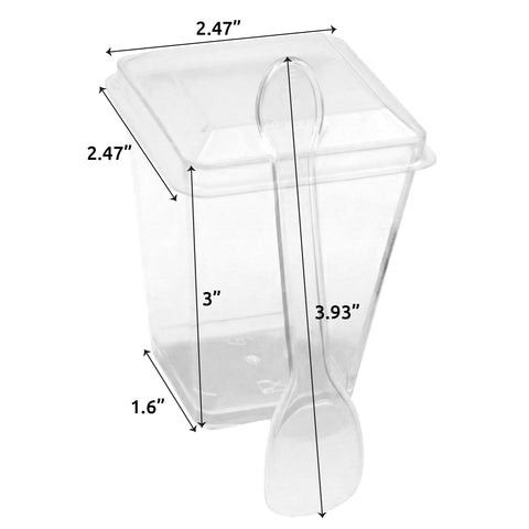 Sammray clear dessert cups with lids stacked for easy storage and quick setup.