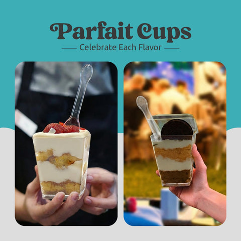Sammray dessert cups with lids showing airtight seal for freshness.