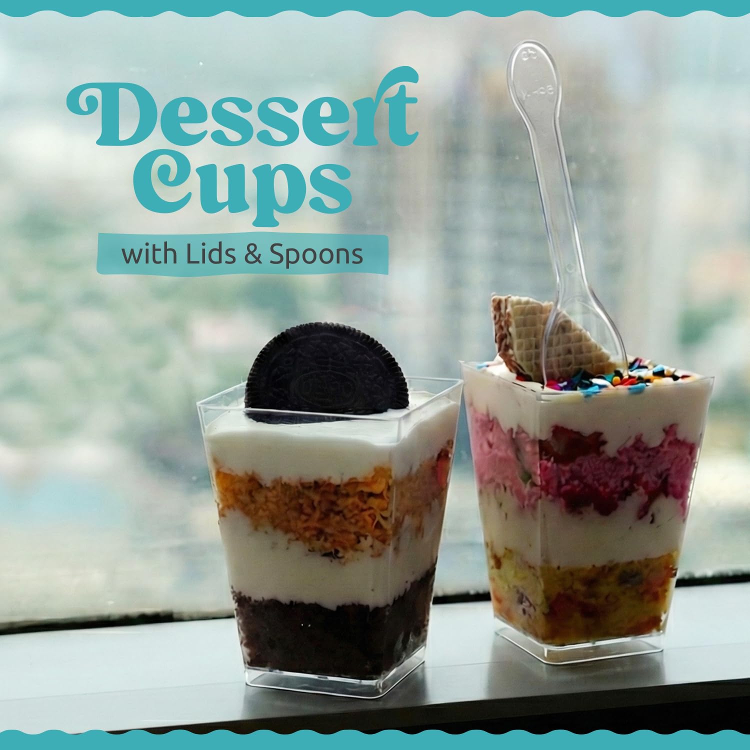 Sammray cups in fridge illustrating easy storage and chilling desserts.