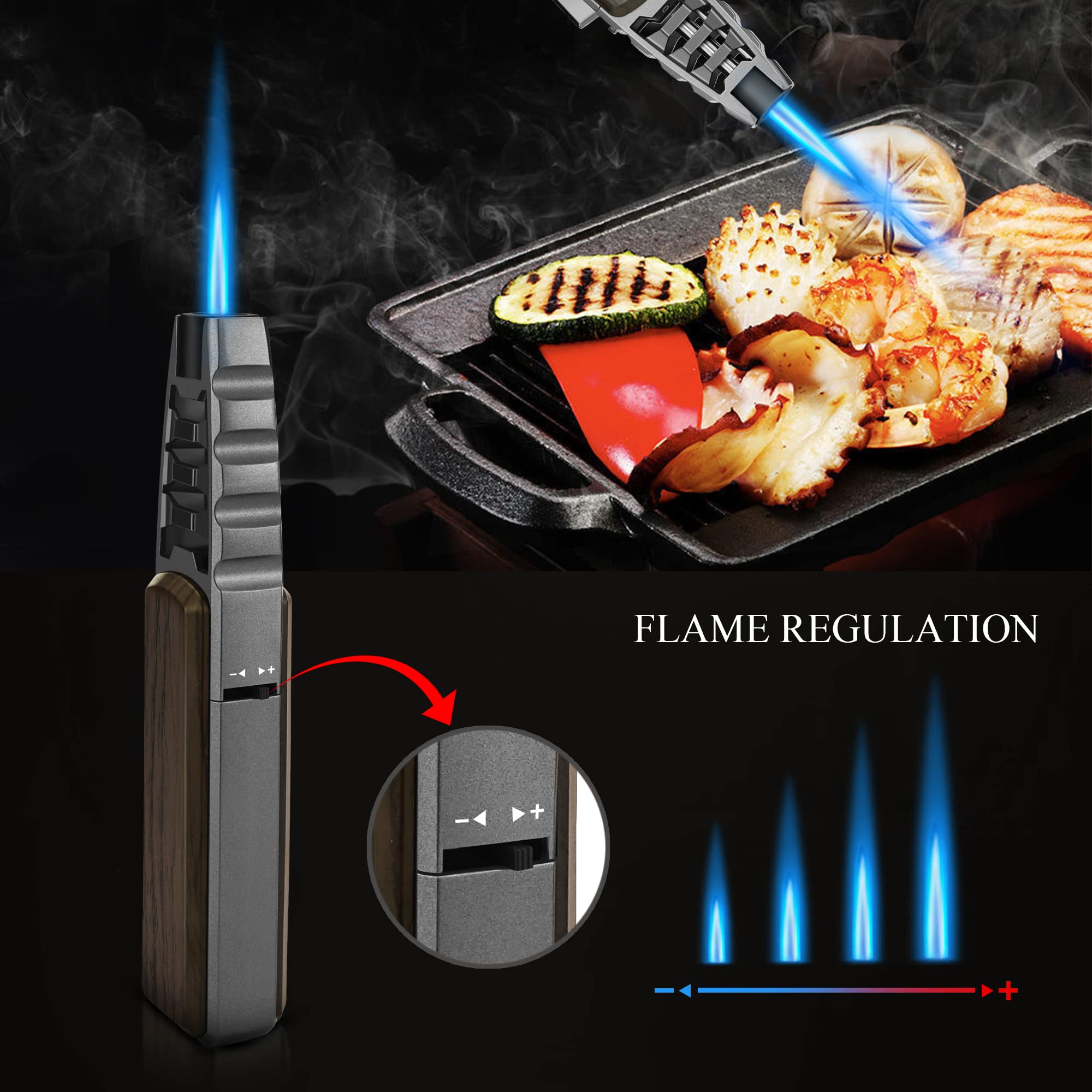 Samniu FireSaber long flame reaches 7.8 inches for quick caramelizing.