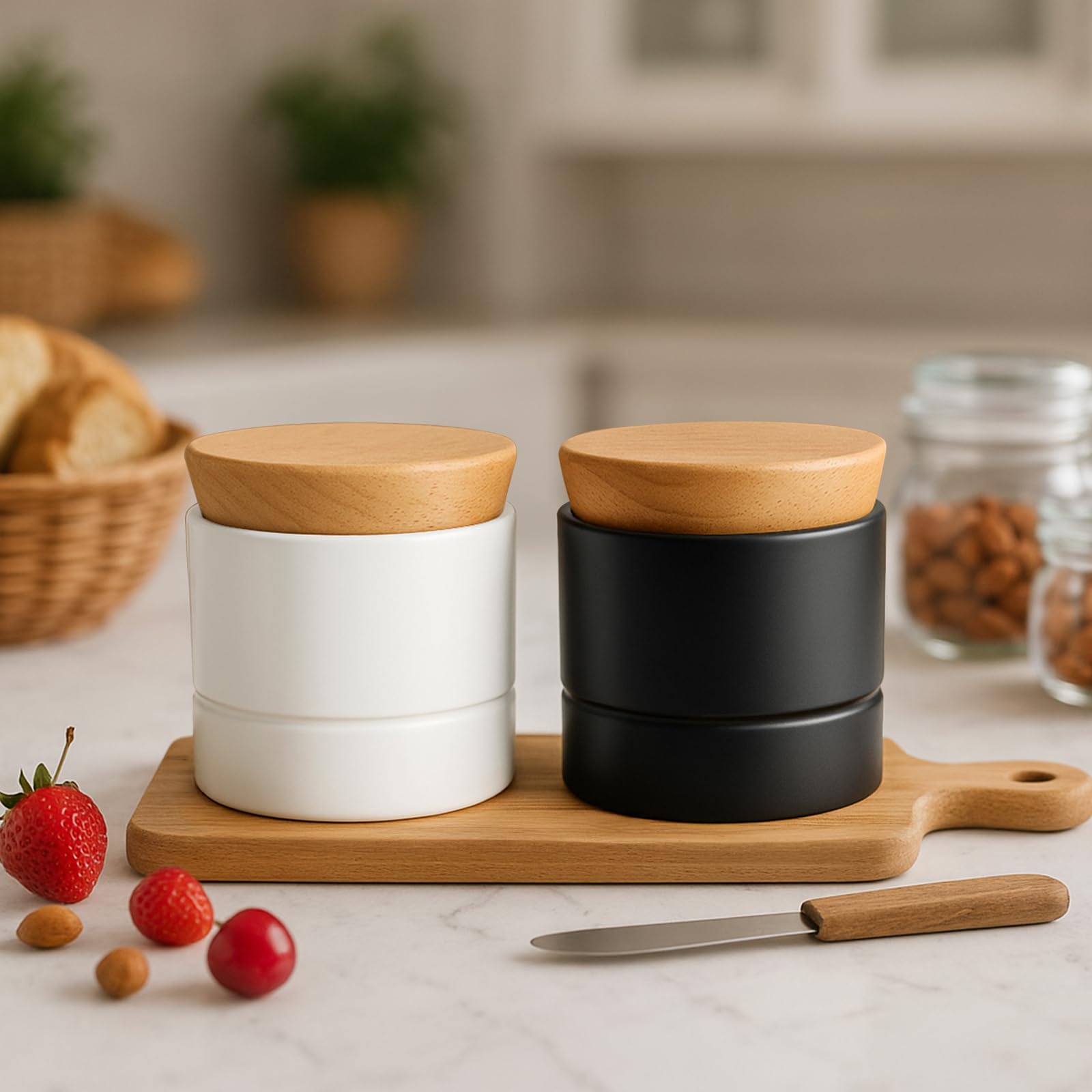 Dishwasher-safe porcelain keeps Samseel butter crock easy to clean.