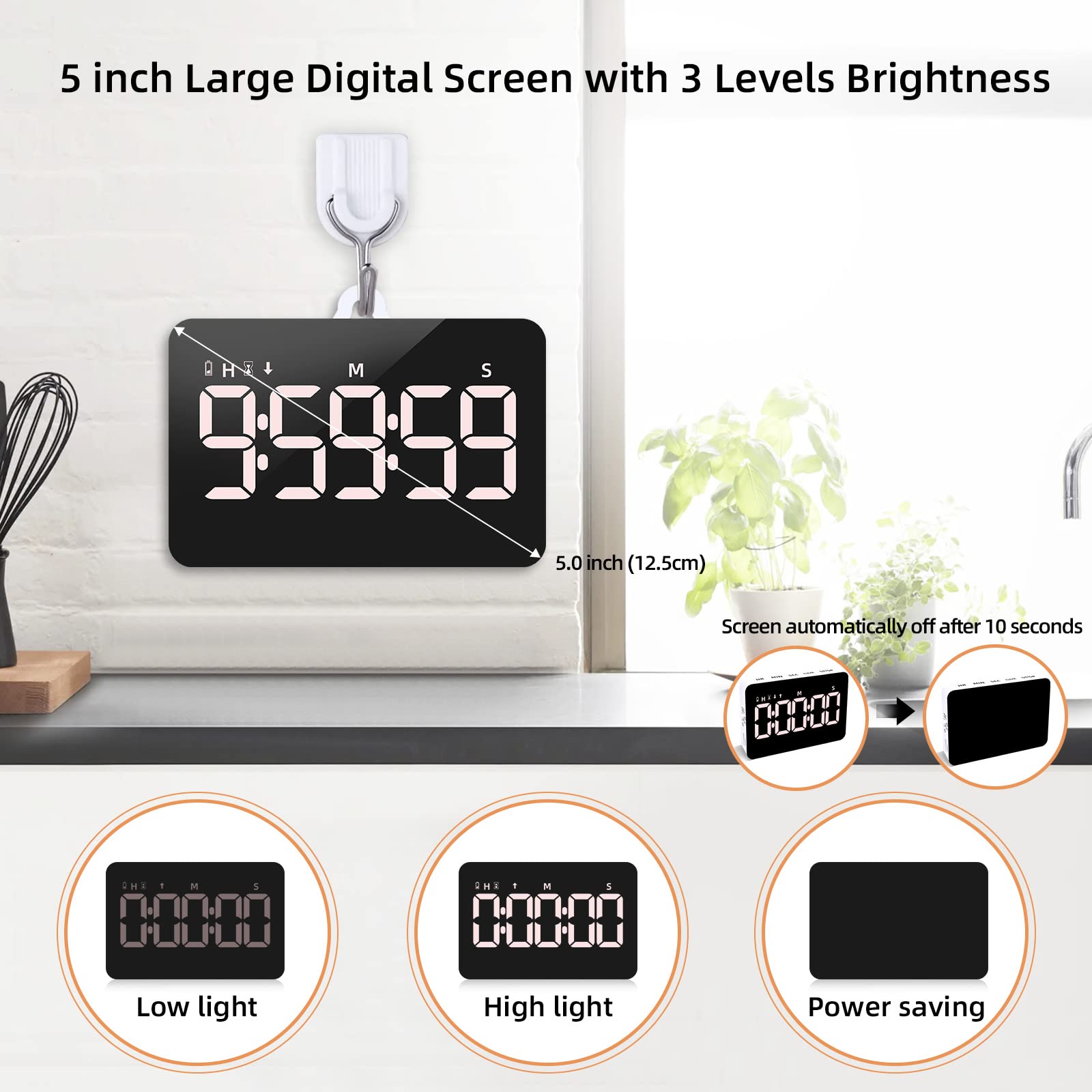 Samshow timer attached to fridge magnet for hands-free timing.