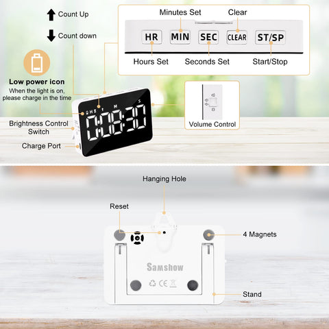 Samshow timer showing four modes: loud, soft, vibrate, silent.