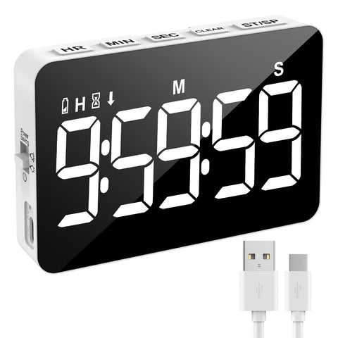 Samshow rechargeable digital timer with magnetic back for kitchen use.