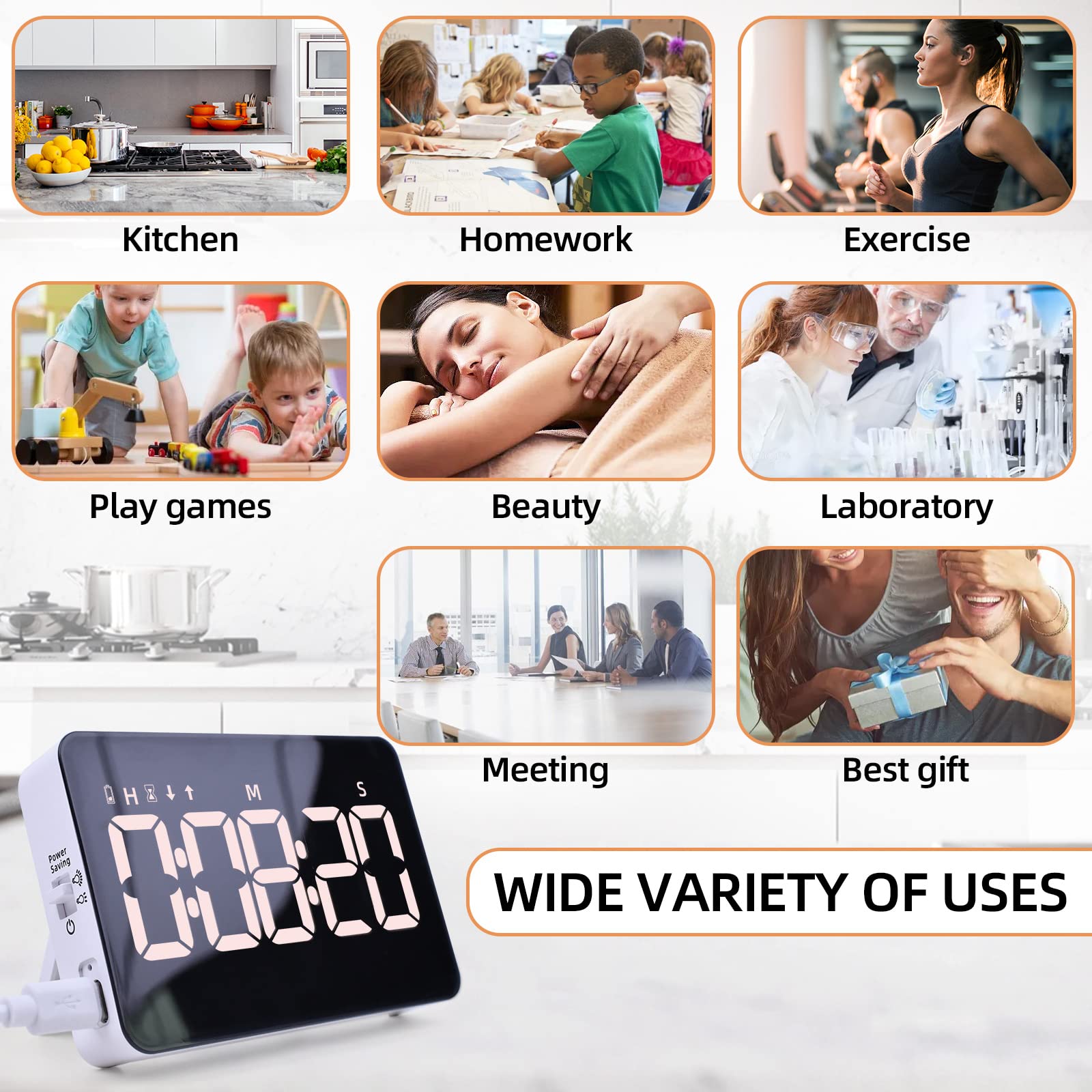 Samshow timer includes Type-C charging cable for rechargeable convenience.