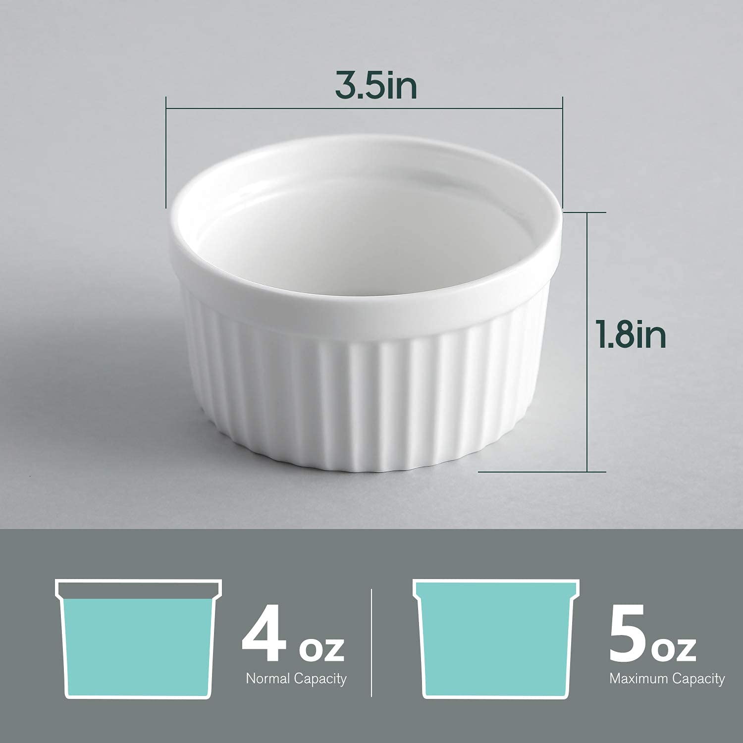 Samsle 4 oz ramekins in oven-safe porcelain for baking.