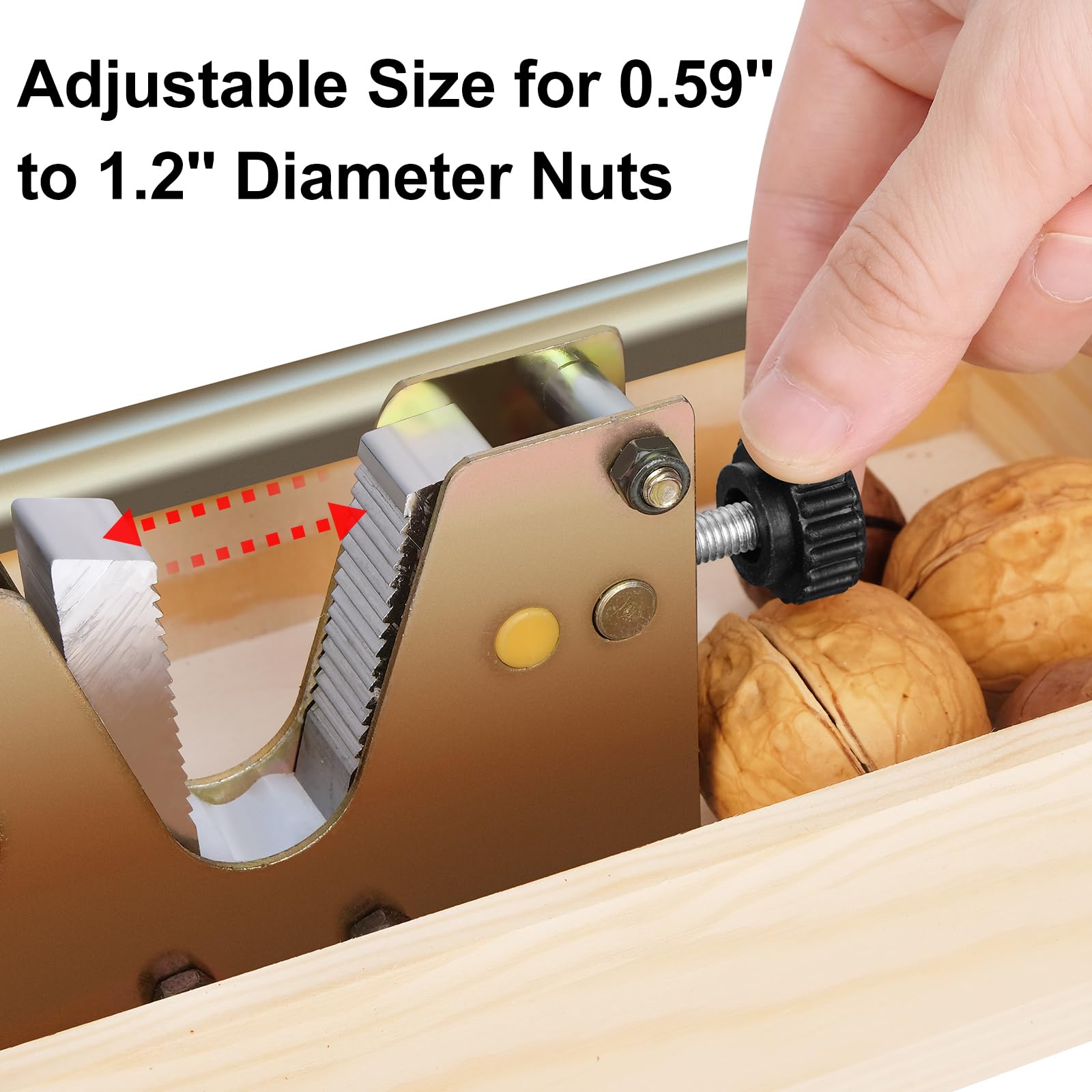 Adjustable groove fits multiple nut sizes for precise cracking.