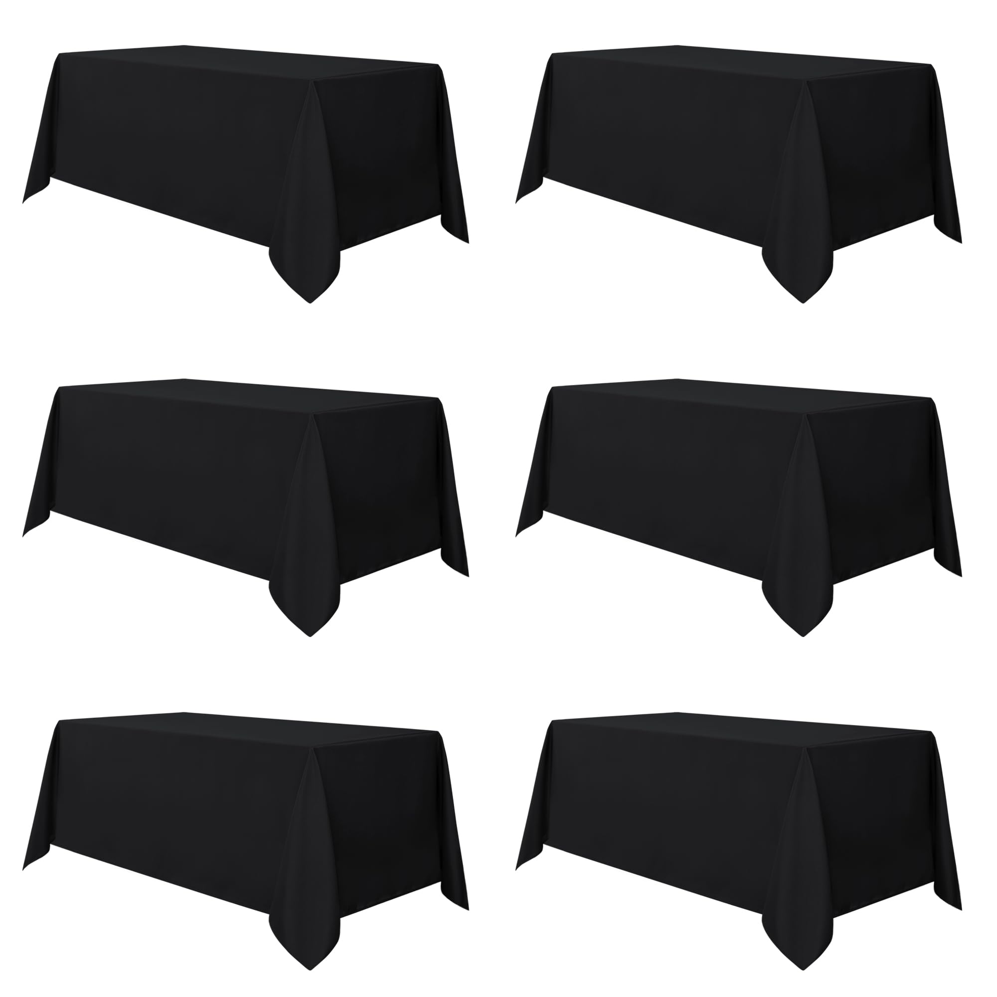 Sancua 6-pack black tablecloths covering a 6ft dining table for events and easy cleanup.