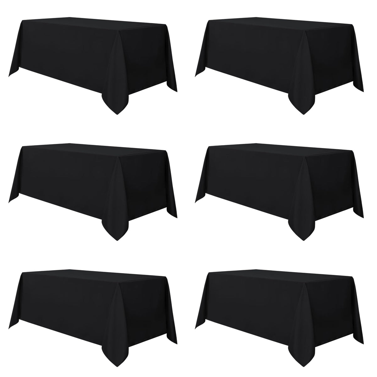 Sancua 6-pack black tablecloths covering a 6ft dining table for events and easy cleanup.