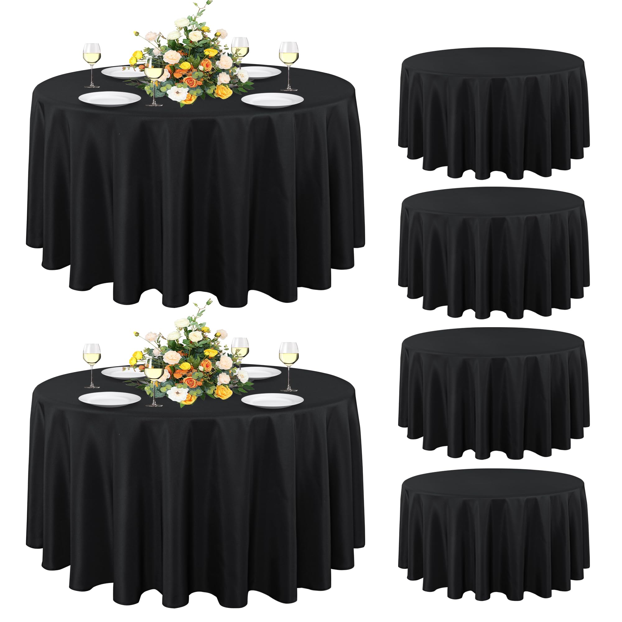 Sancua 6-pack round tablecloth folded in black, ready for quick setup.