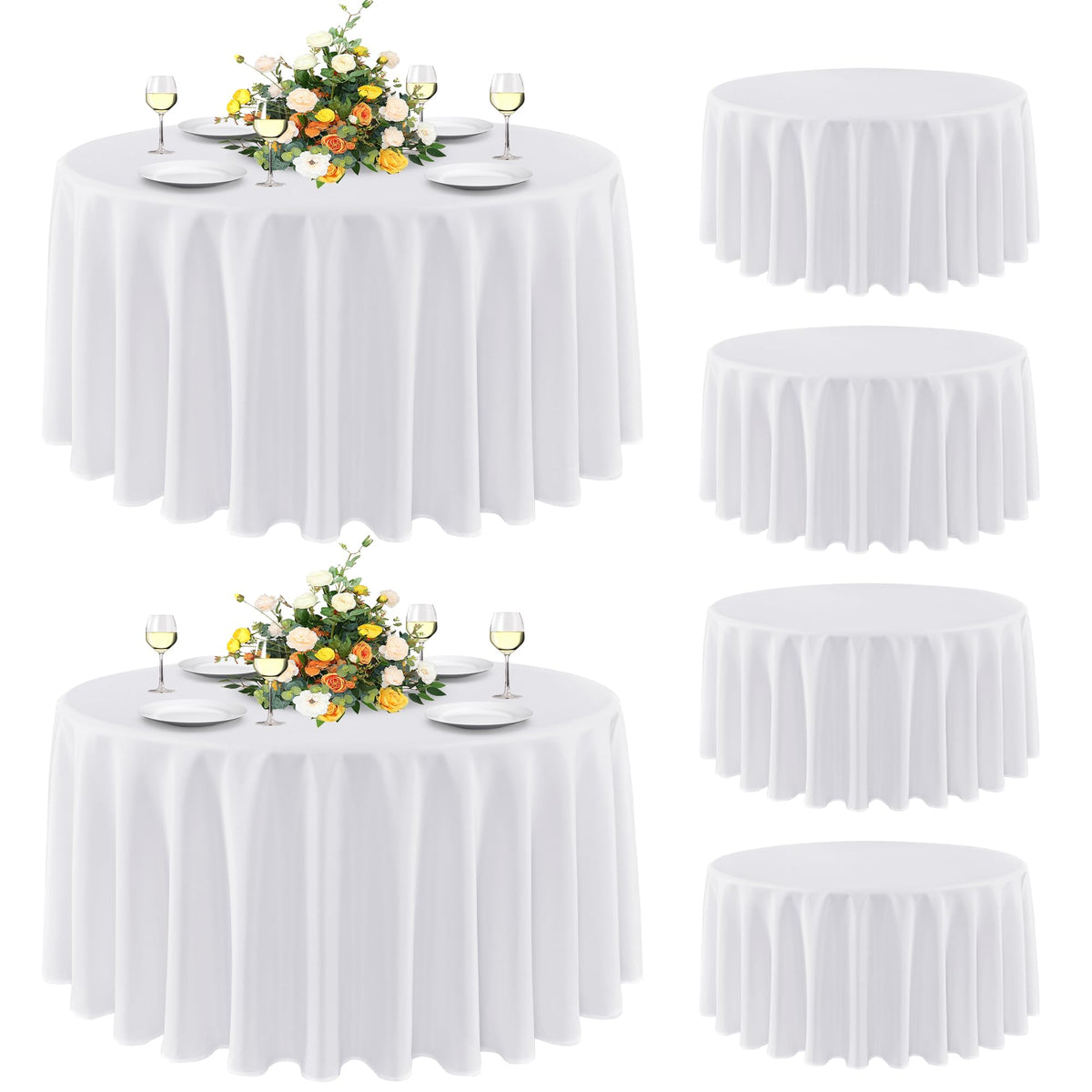 Sancua 6-pack round tablecloth in white on a dining table for elegant gatherings.