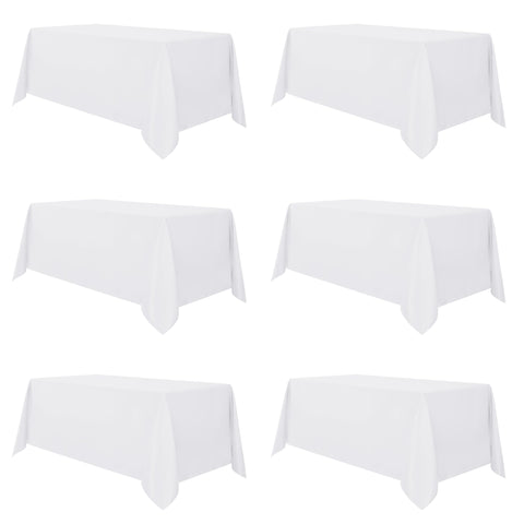 Sancua 6-pack white tablecloths, 90x132 inches, ideal for formal dining setups.