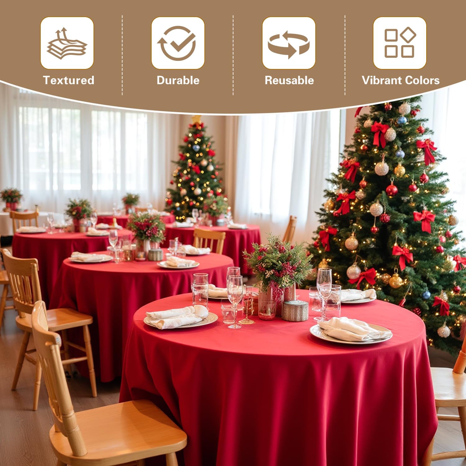 Sancua 8-pack tablecloth collection cost-effective for multi-table events.