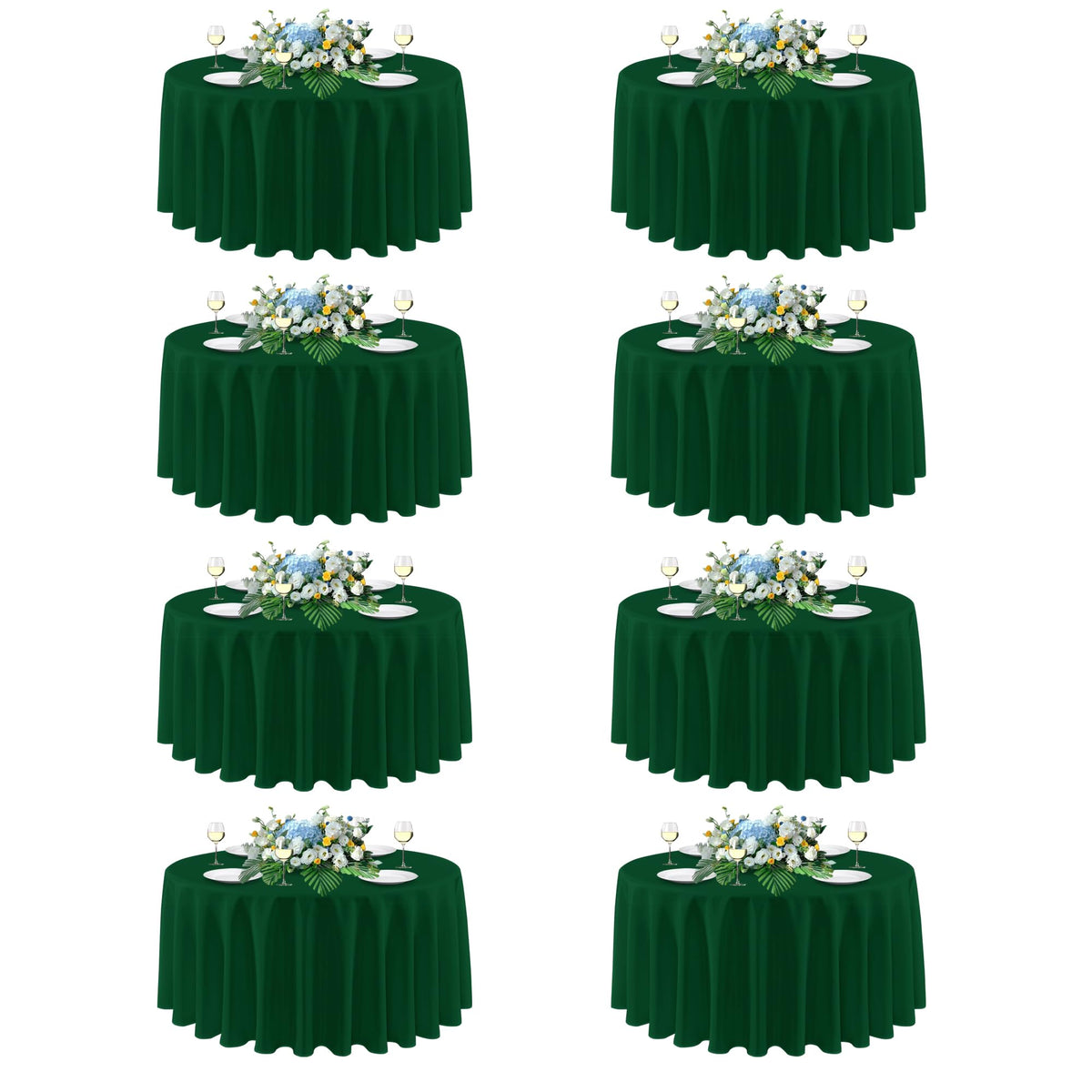 Sancua 90-inch round tablecloth on table, hunter green for festive dining