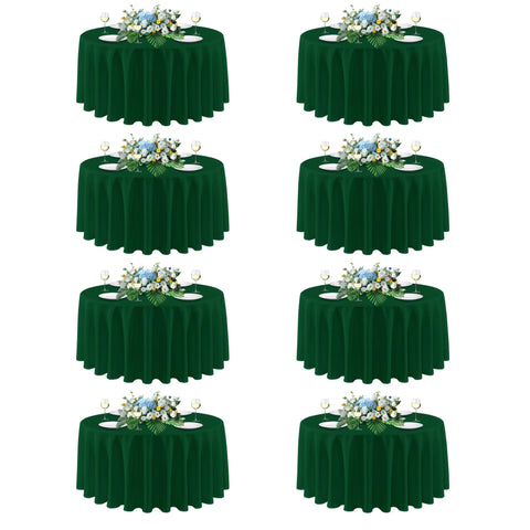 Sancua 90-inch round tablecloth on table, hunter green for festive dining