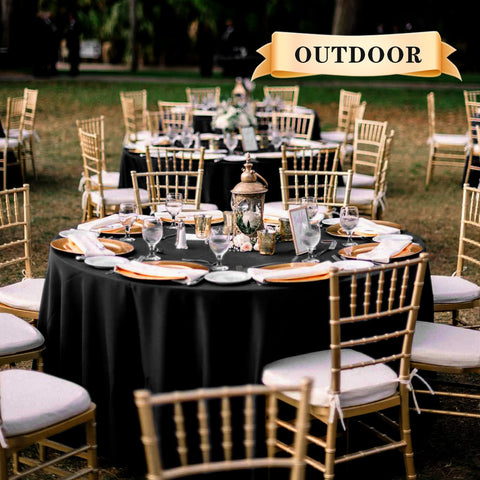 Sancua 90-inch round tablecloth on a table, clean, elegant black finish.