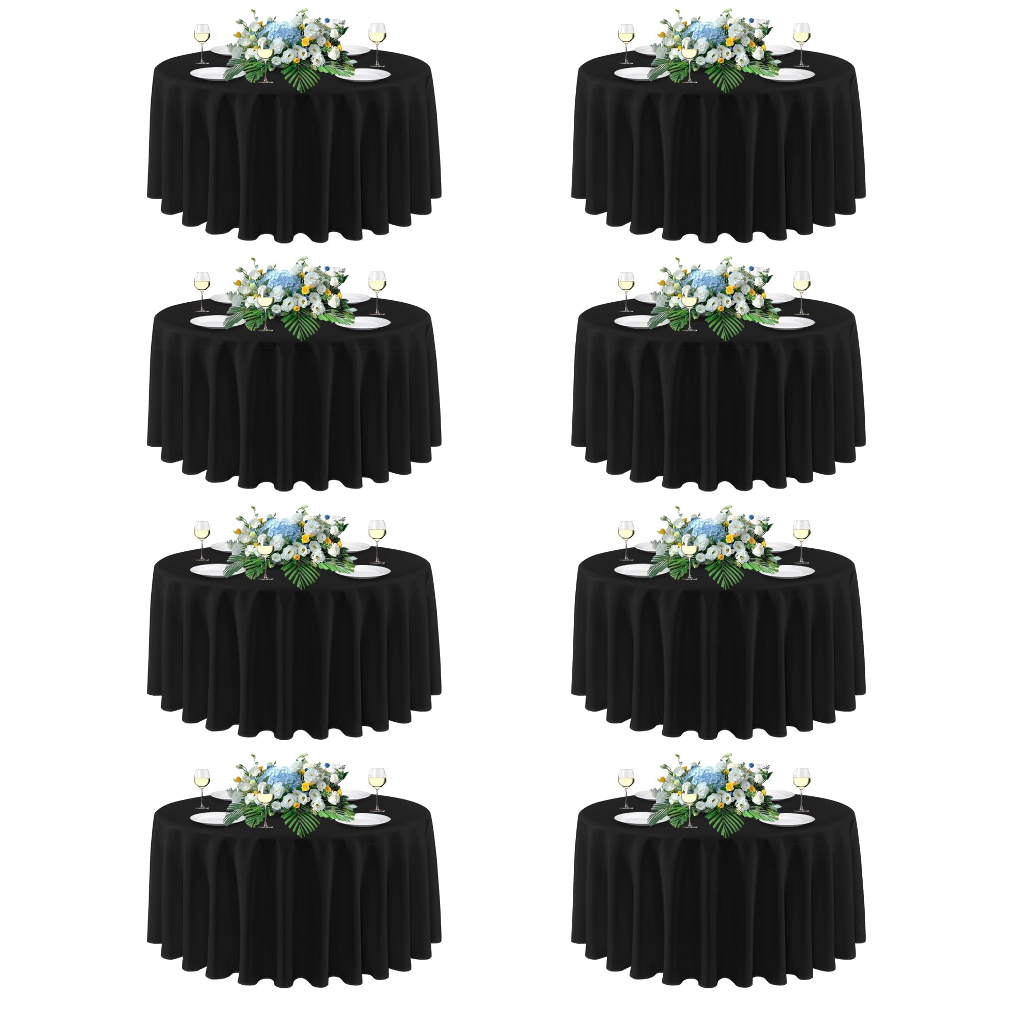 Sancua 90-inch round black tablecloth, top view, enhances formal table setting.