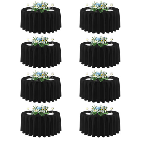 Sancua 90-inch round black tablecloth, top view, enhances formal table setting.